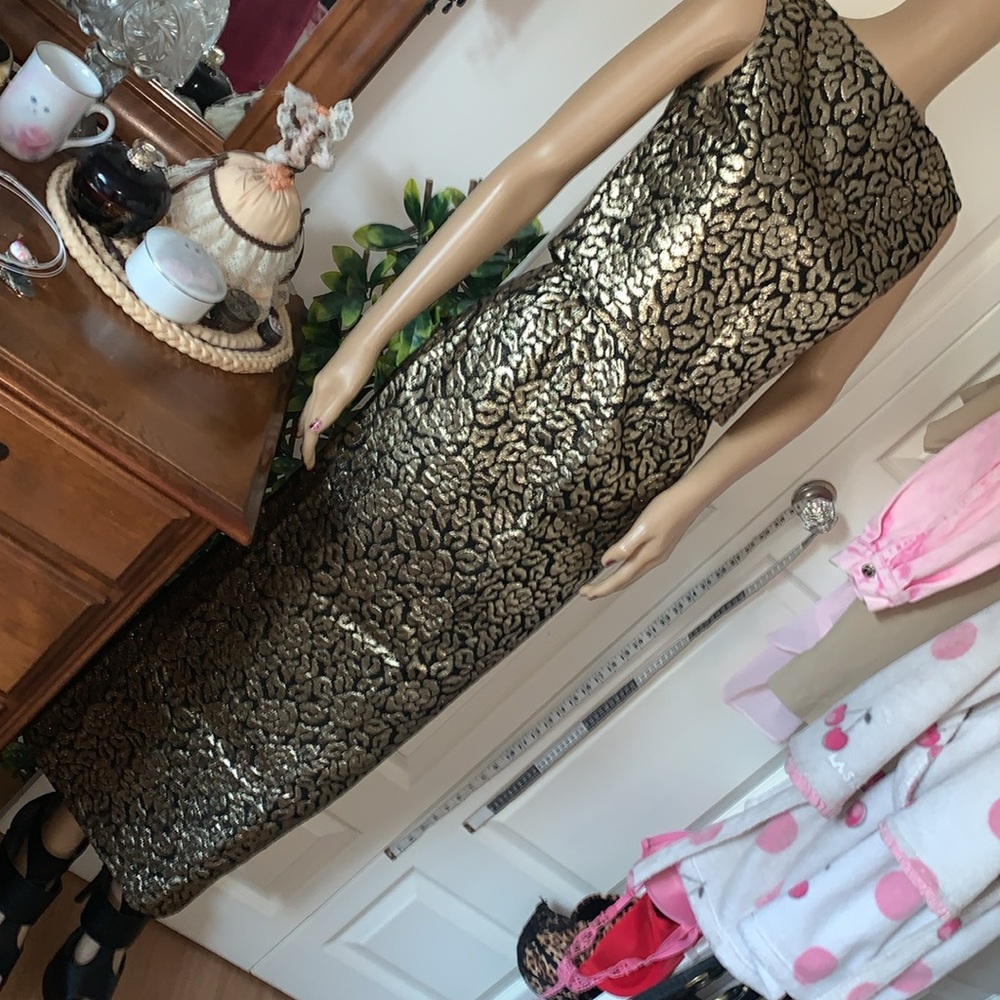 Vintage metallic gold sleeveless crop top maxi skirt suit sleeveless 2 pc set S